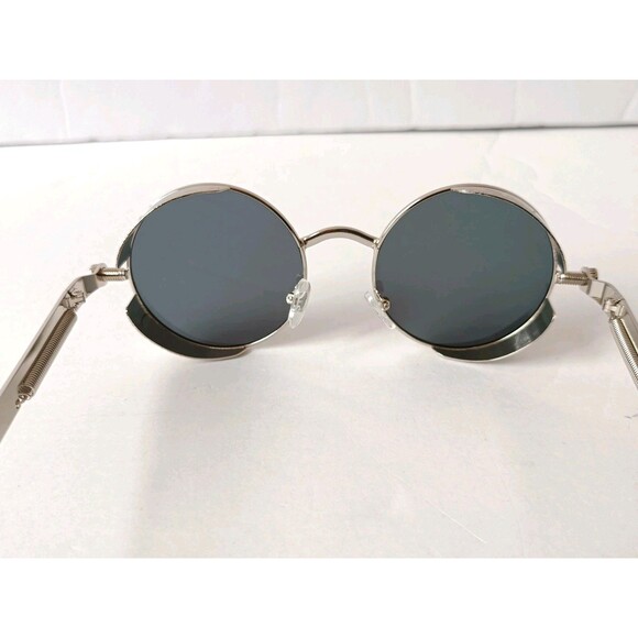 Steampunk Gothic Retro Round Circle Sunglasses Silver Metal Frame Gray Lens C12 - Picture 7 of 8